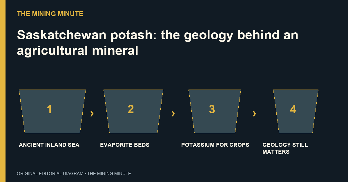 ANCIENT INLAND SEA → EVAPORITE BEDS → POTASSIUM FOR CROPS → GEOLOGY STILL MATTERS